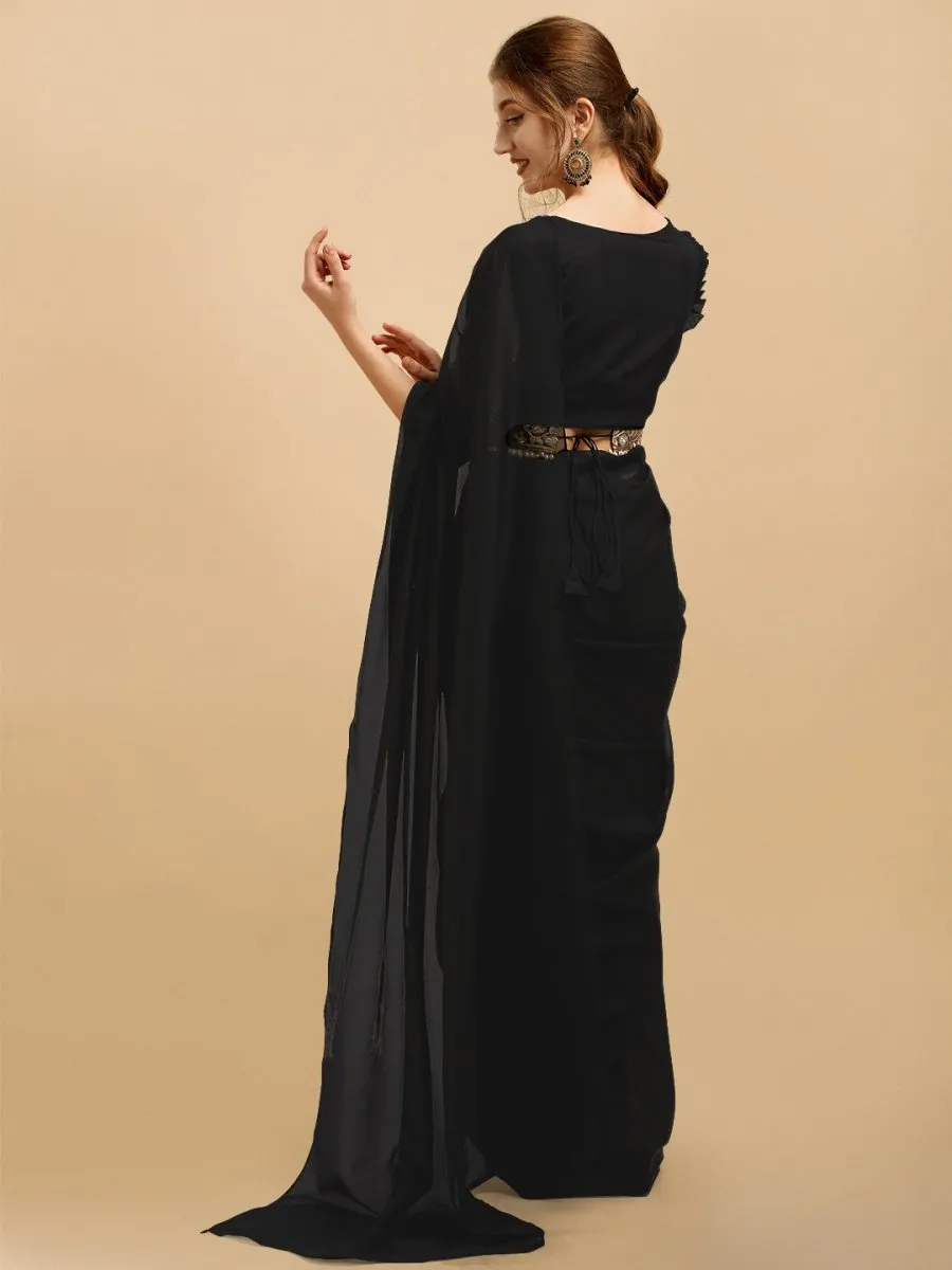 Black Belted Organza Saree