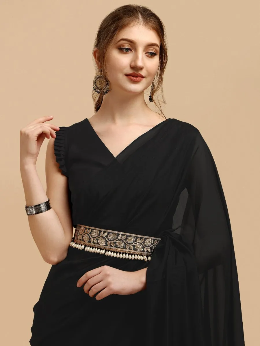 Black Belted Organza Saree