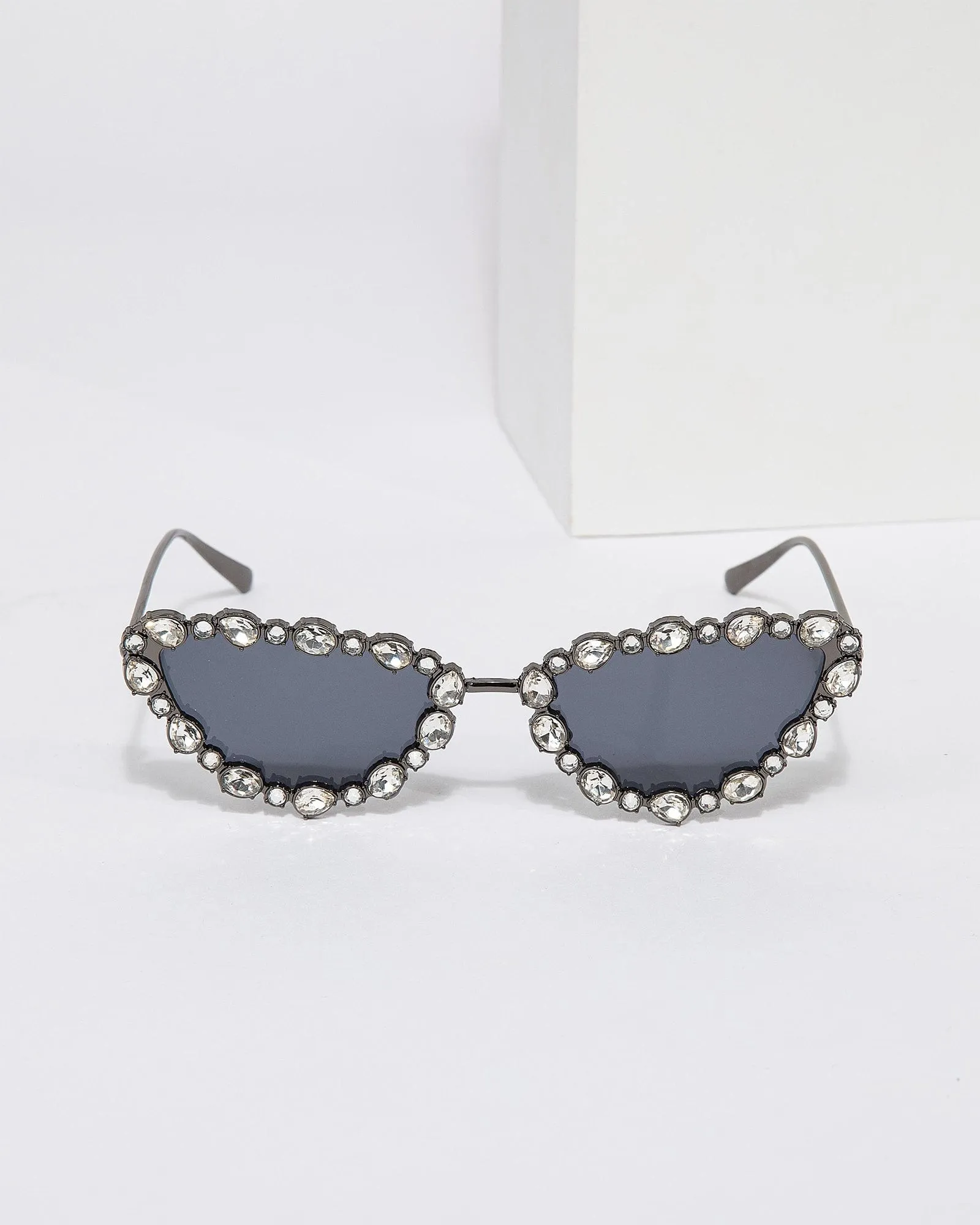 Black Crystal Embellished Cat-Eye Sunglasses