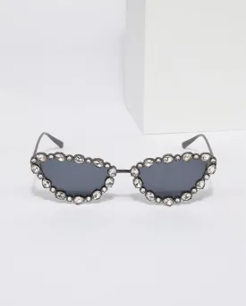 Black Crystal Embellished Cat-Eye Sunglasses