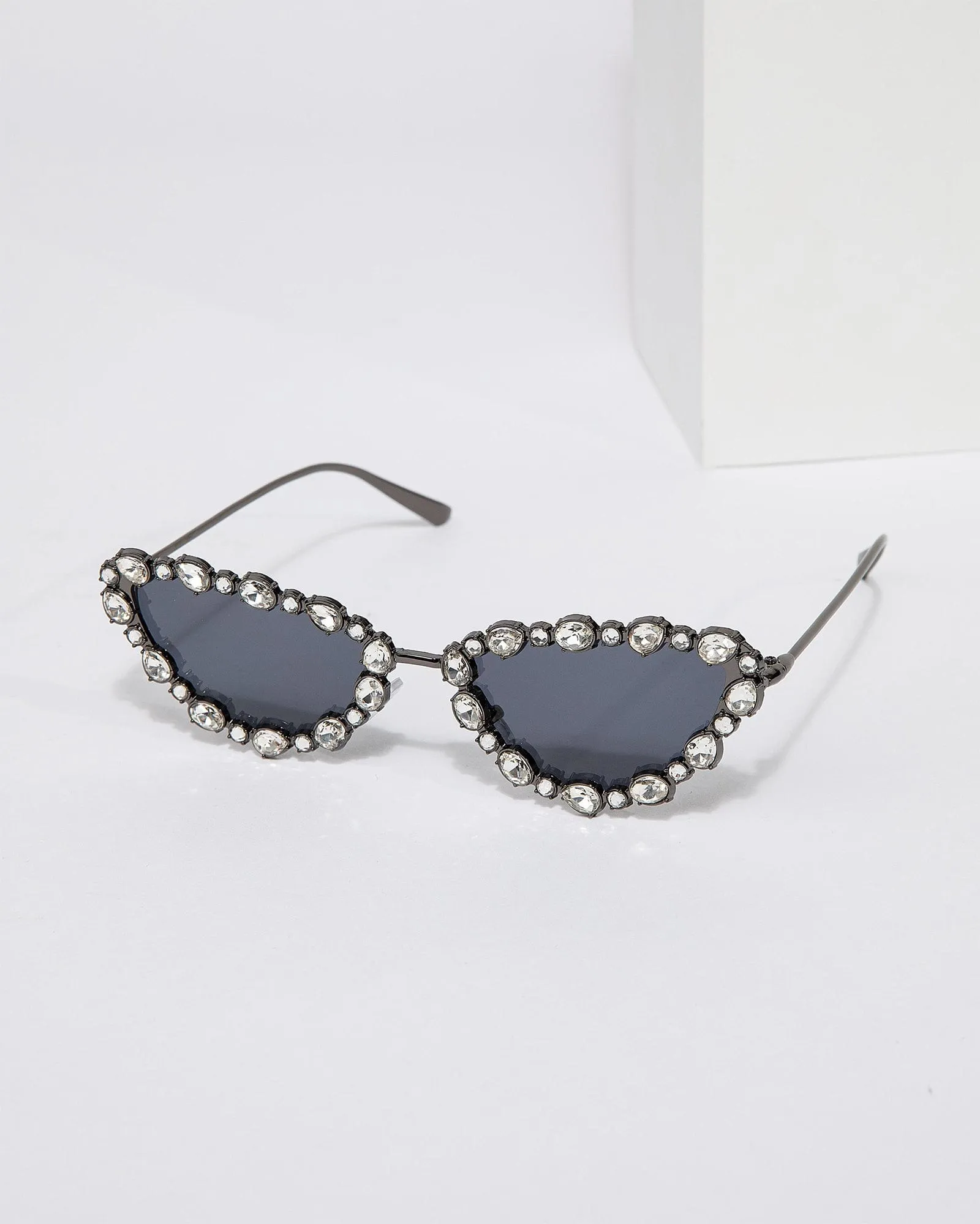 Black Crystal Embellished Cat-Eye Sunglasses