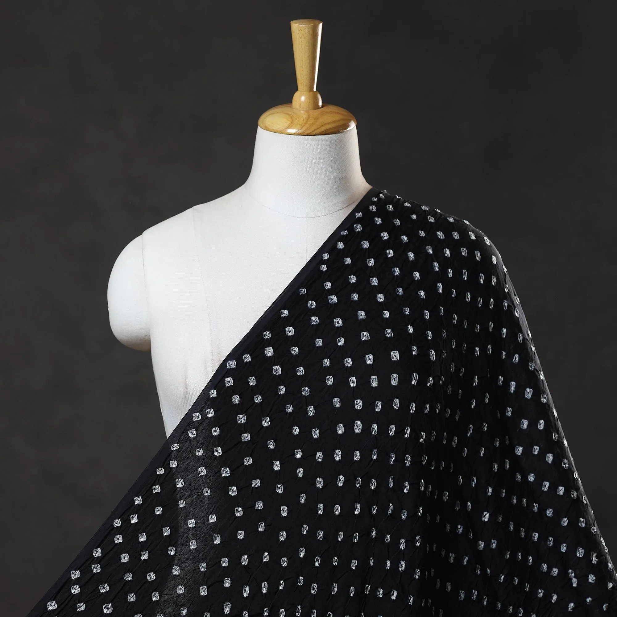 Black - Kutch Tie-Dye Modal Silk Bandhani Fabric 16