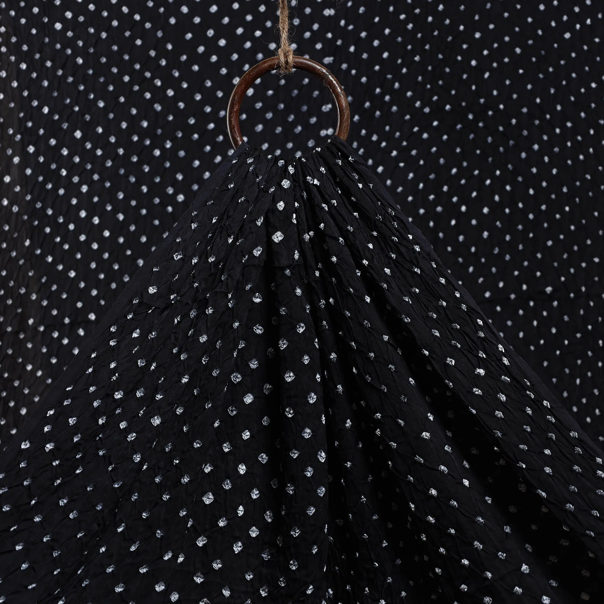 Black - Kutch Tie-Dye Modal Silk Bandhani Fabric 16
