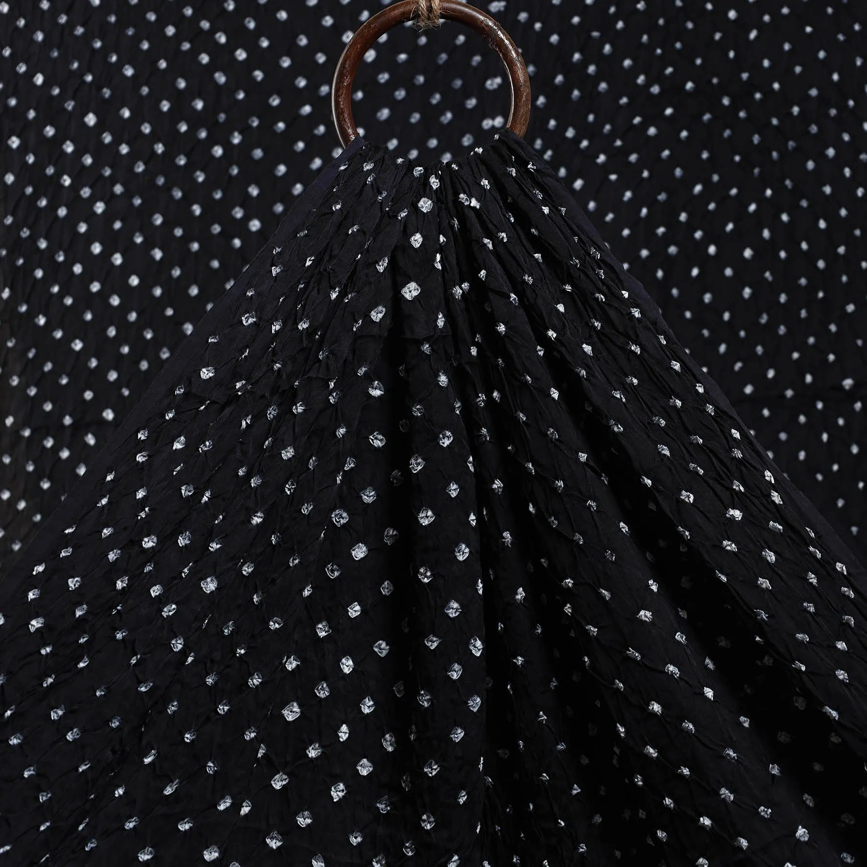 Black - Kutch Tie-Dye Modal Silk Bandhani Fabric 16