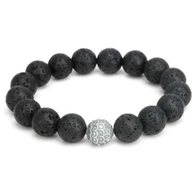 Black Lava Stone Thai Silver Feather Bracelet