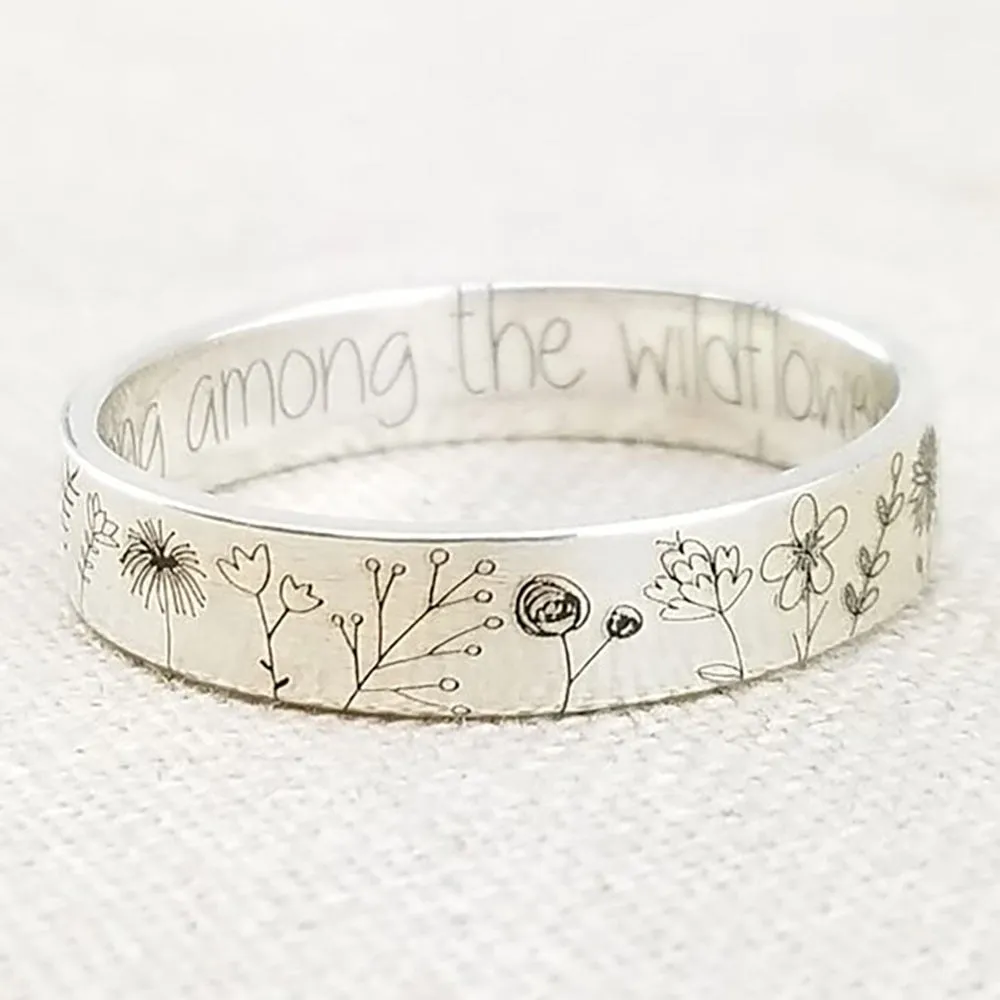 Bohemian Engraved Wildflowers Carved Ring