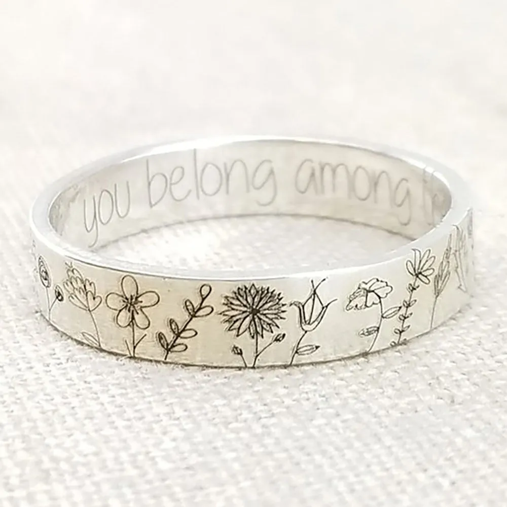 Bohemian Engraved Wildflowers Carved Ring