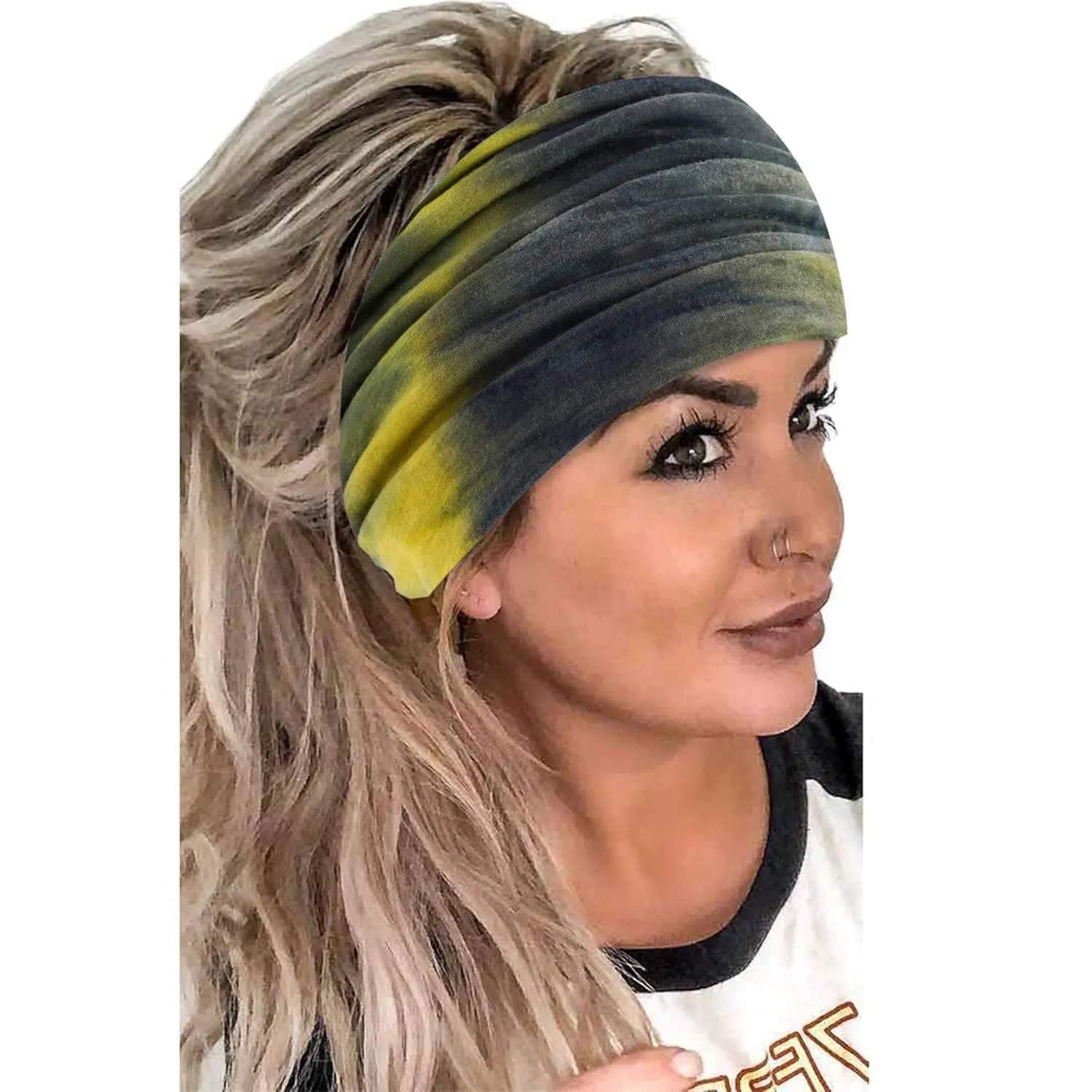 Boho Headbands For Women Fashion Stretch Wide Hair Bands Tie Dye Knoted Turban Head Bands Yoga Running Sweatband Elastic Headband Stylish Wrap Headbands Hair Accessories for Teen Girls 4 Pack