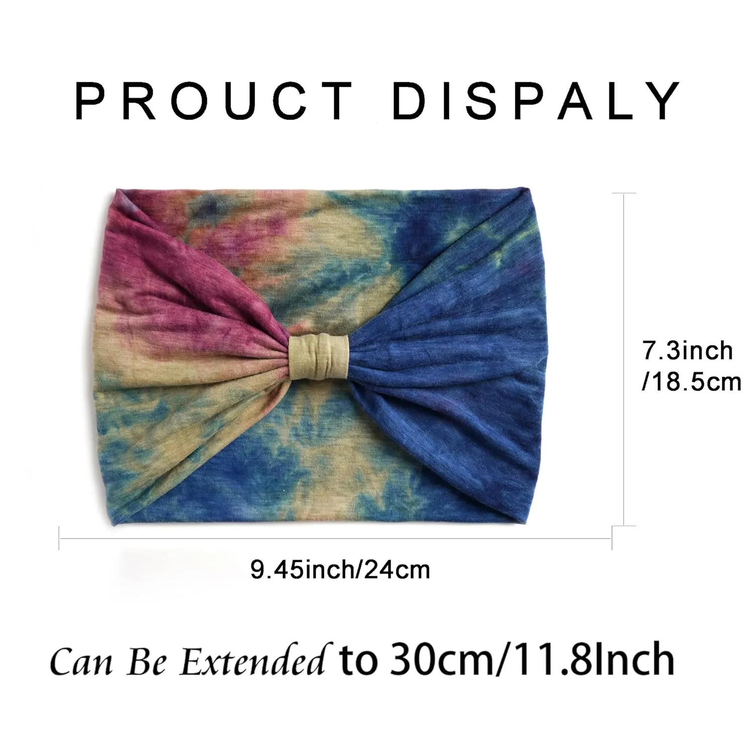 Boho Headbands For Women Fashion Stretch Wide Hair Bands Tie Dye Knoted Turban Head Bands Yoga Running Sweatband Elastic Headband Stylish Wrap Headbands Hair Accessories for Teen Girls 4 Pack