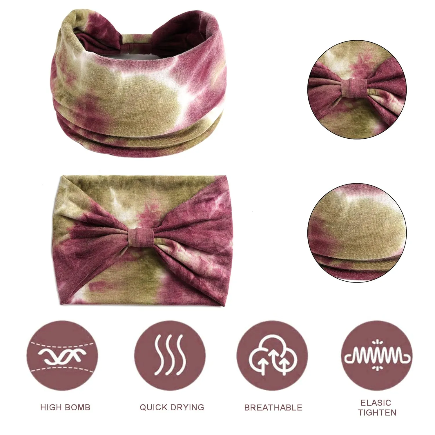 Boho Headbands For Women Fashion Stretch Wide Hair Bands Tie Dye Knoted Turban Head Bands Yoga Running Sweatband Elastic Headband Stylish Wrap Headbands Hair Accessories for Teen Girls 4 Pack