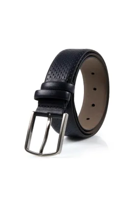 Classic Patterned Leather Brown Belt, Navy