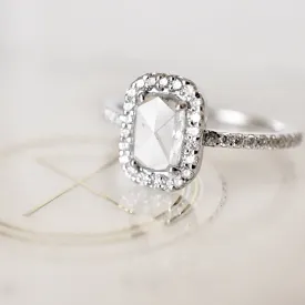 Clear White Diamond Rose Cut Diamond Engagement Ring - Dainty Diamond Halo Engagement Ring