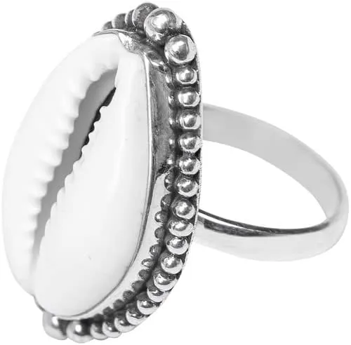 Cowrie Ring For Women Girls, 925 Sterling Silver Cowrie Ring, Natural Beach Shell Ring, Hammered Jewelry Christmas Ring Size