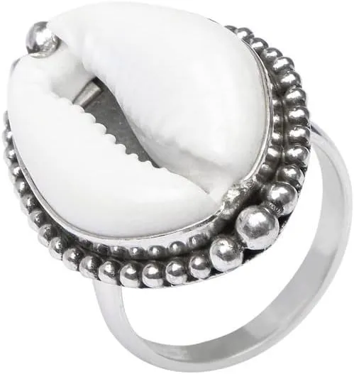 Cowrie Ring For Women Girls, 925 Sterling Silver Cowrie Ring, Natural Beach Shell Ring, Hammered Jewelry Christmas Ring Size