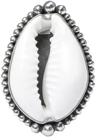 Cowrie Ring For Women Girls, 925 Sterling Silver Cowrie Ring, Natural Beach Shell Ring, Hammered Jewelry Christmas Ring Size