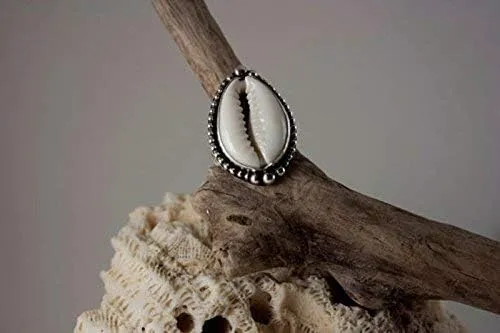Cowrie Ring For Women Girls, 925 Sterling Silver Cowrie Ring, Natural Beach Shell Ring, Hammered Jewelry Christmas Ring Size