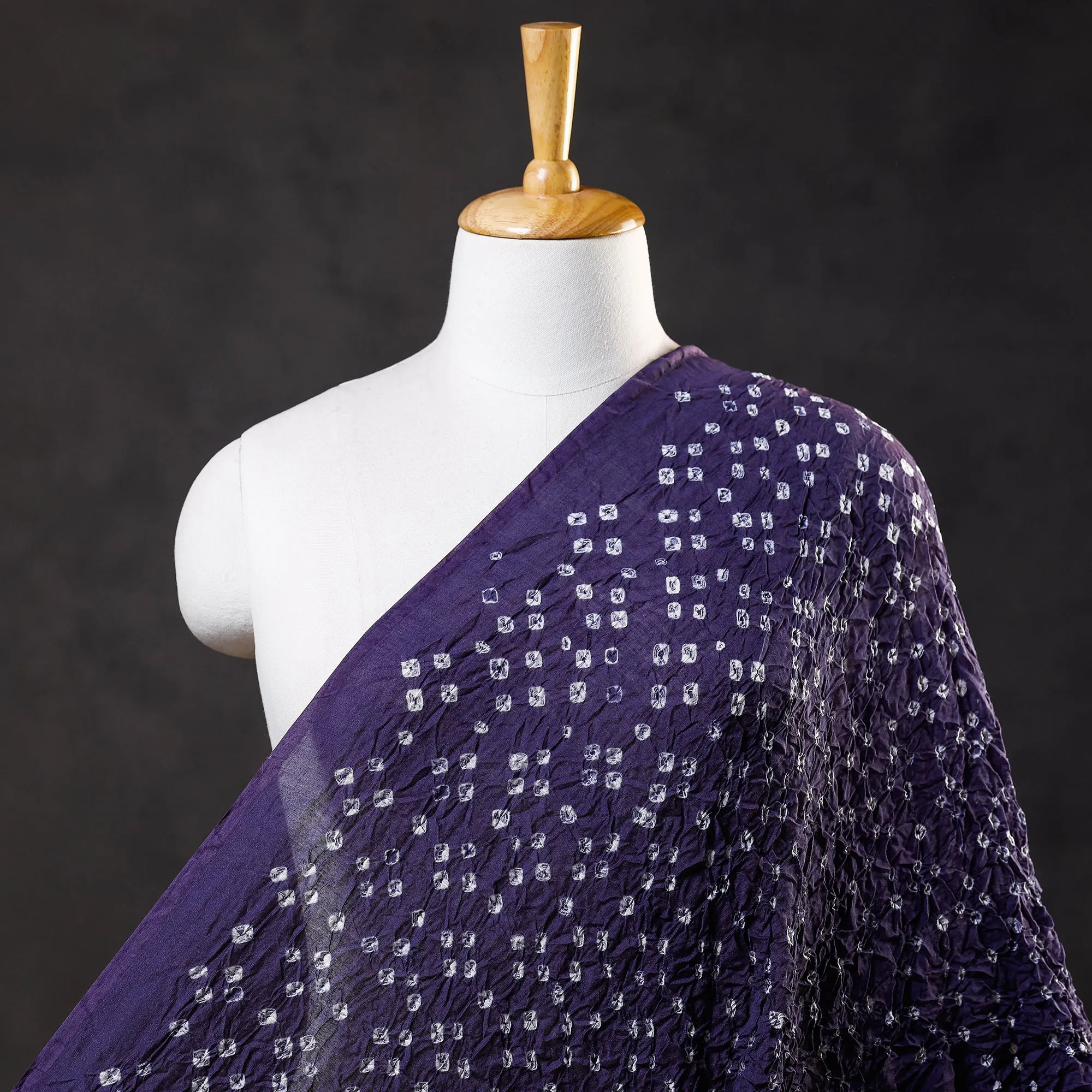 Dark Purple Kutch Bandhani Tie-Dye Chanderi Silk Fabric
