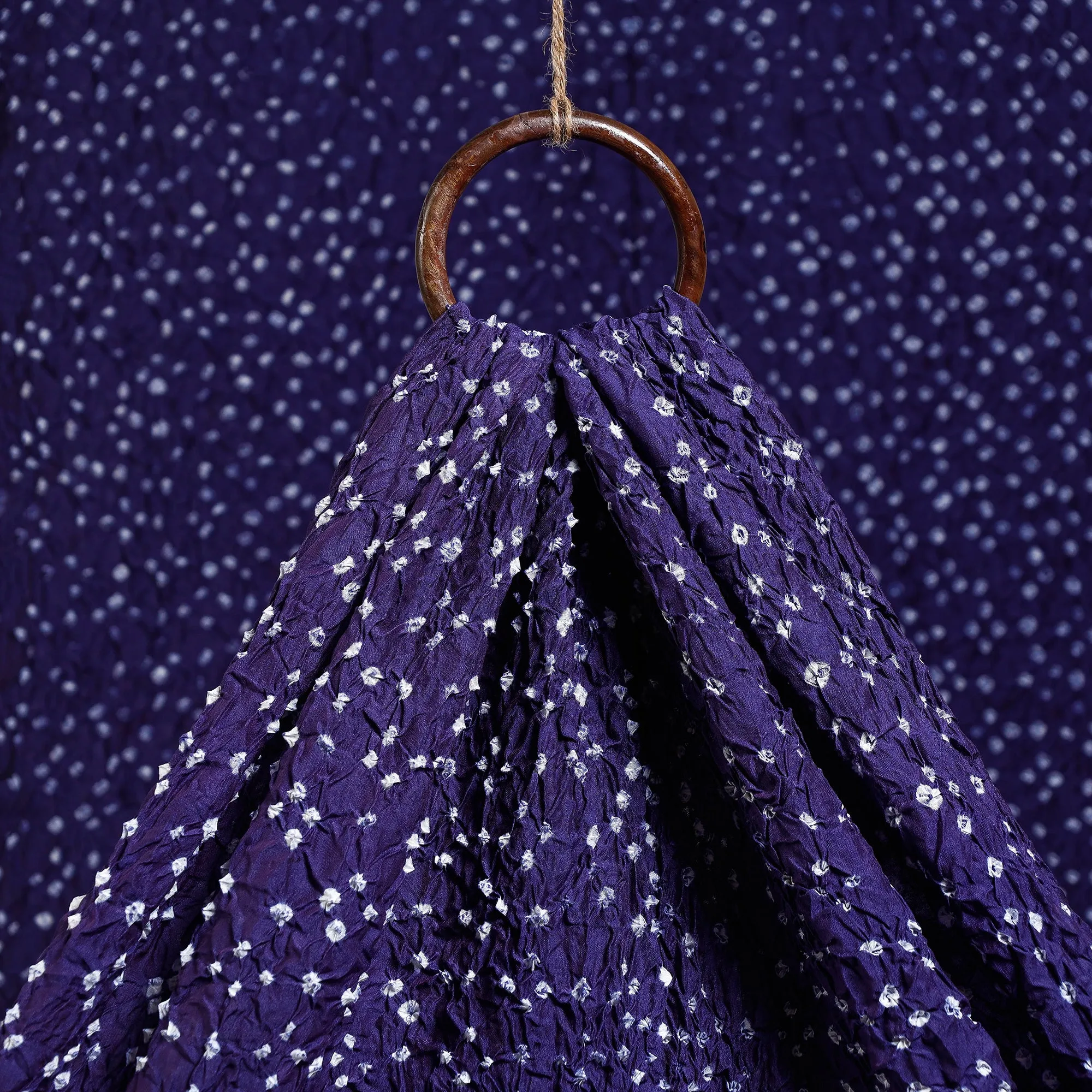 Dark Purple Kutch Bandhani Tie-Dye Chanderi Silk Fabric