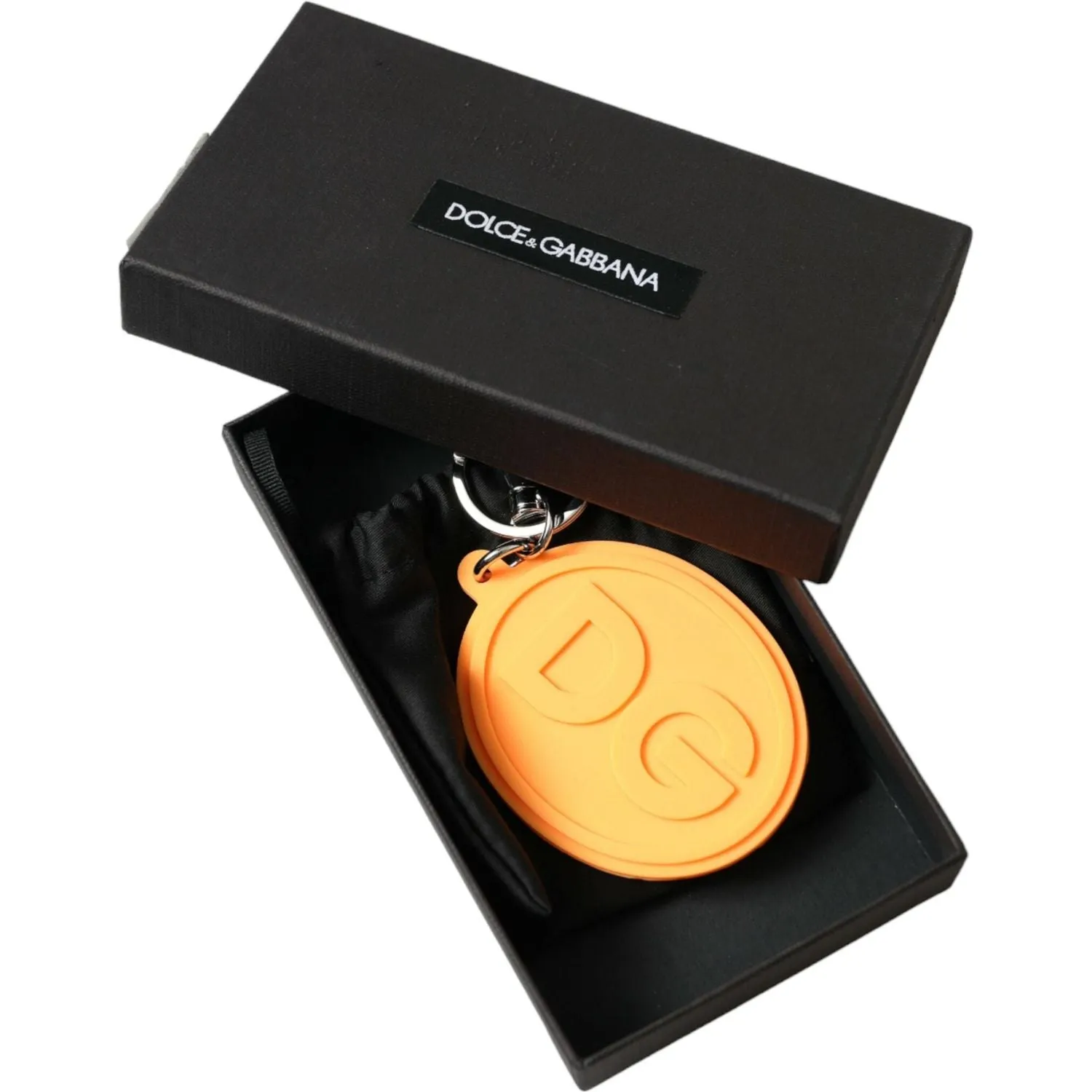 Dolce & Gabbana Elegant Orange Charm Keyring with Silver Detail
