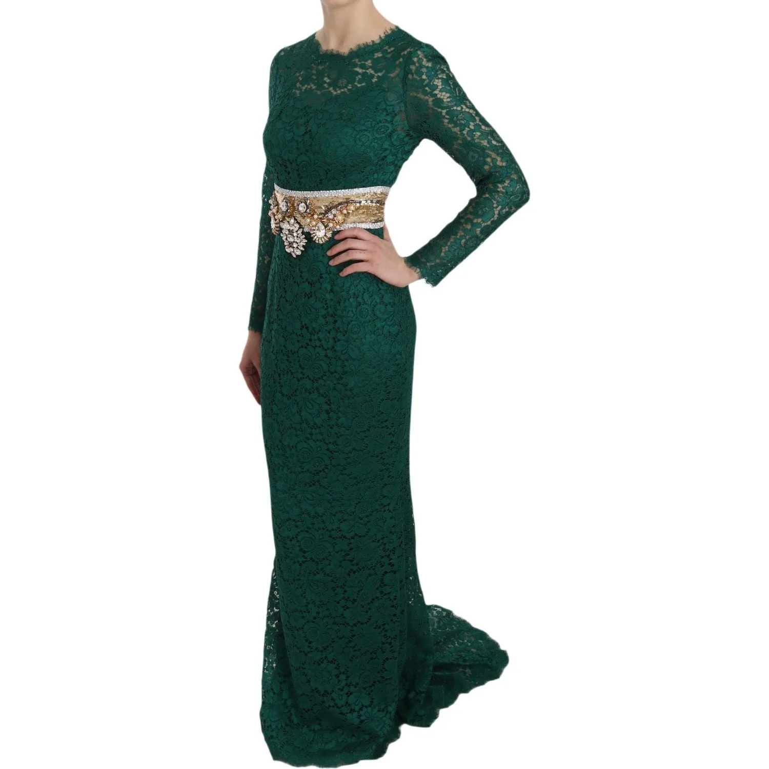 Dolce & Gabbana Emerald Elegance Long Sleeve Floor-Length Dress