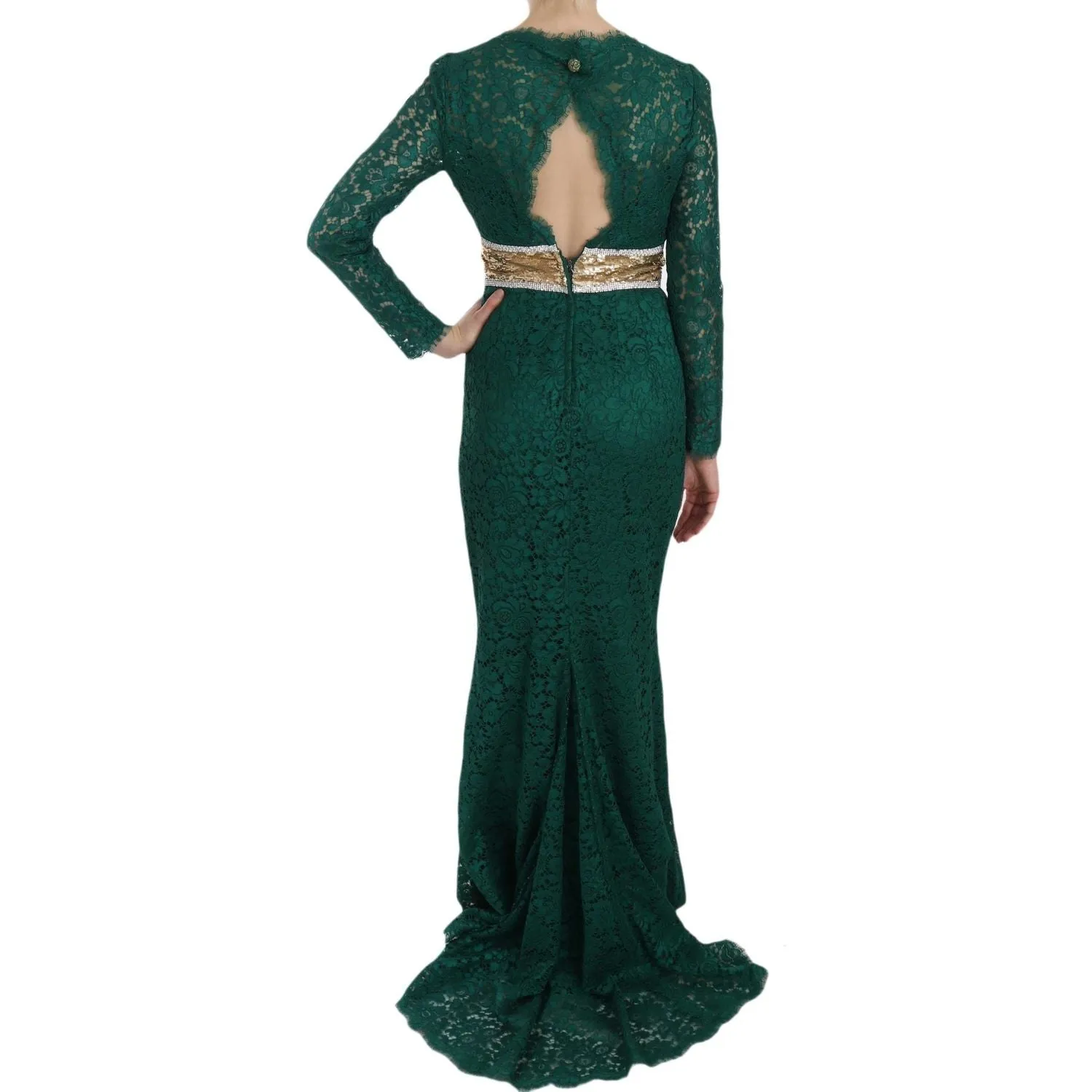 Dolce & Gabbana Emerald Elegance Long Sleeve Floor-Length Dress