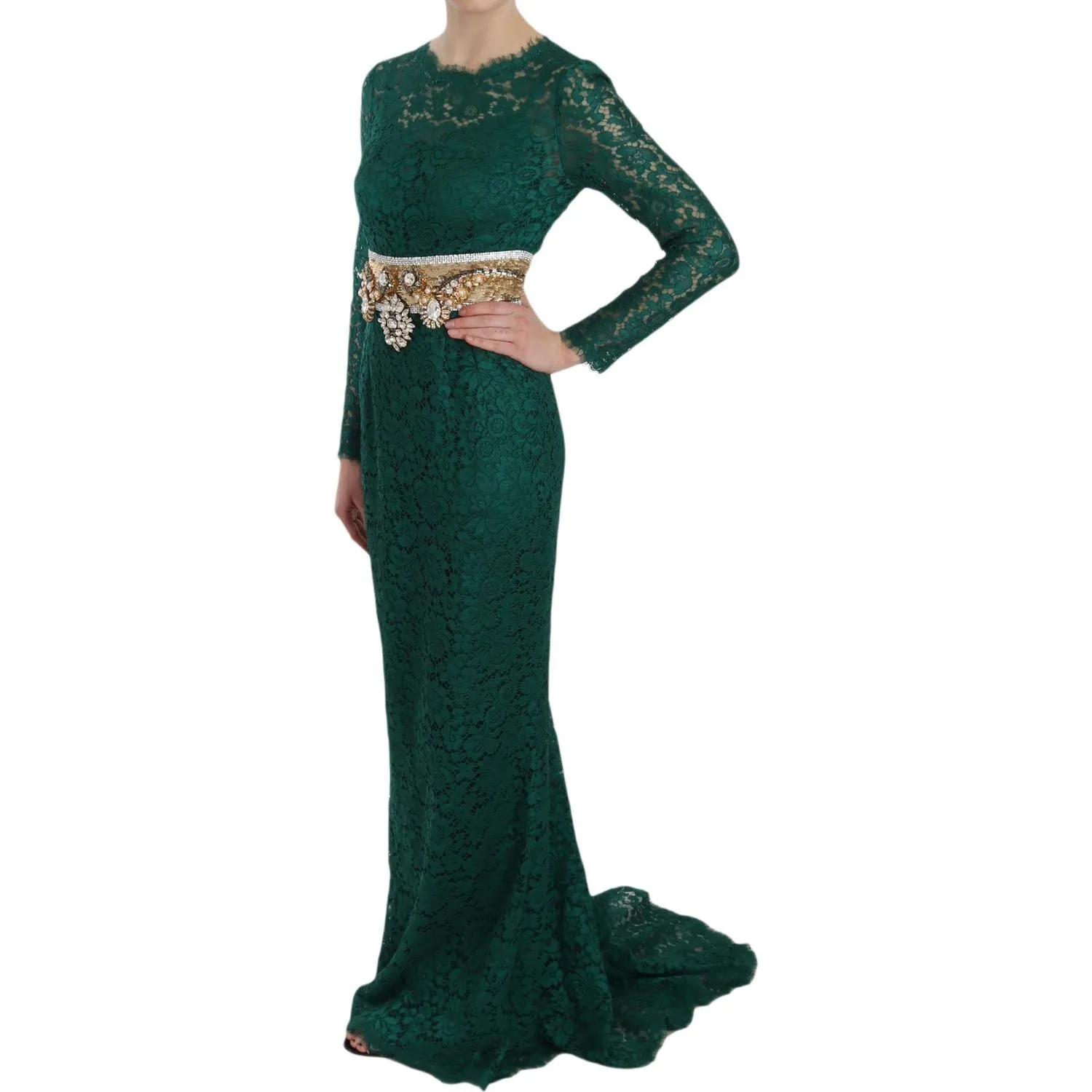 Dolce & Gabbana Emerald Elegance Long Sleeve Floor-Length Dress