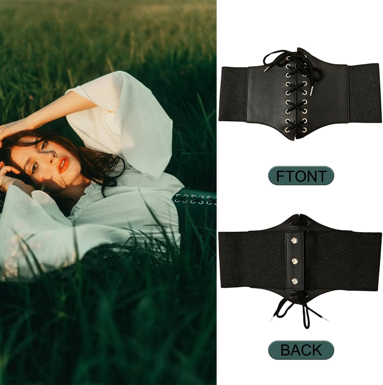 DOOVID Corset Belt for Women - Elastic Waist Halloween Costume Lace-up Tied Waspie Wide Belt
