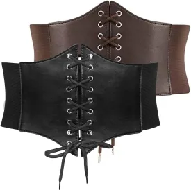 DOOVID Corset Belt for Women - Elastic Waist Halloween Costume Lace-up Tied Waspie Wide Belt