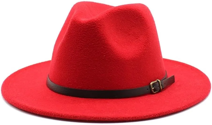 European and American New Woolen Hat Men and Women Gentleman Jazz Hat Autumn and Winter Flat Brim Felt Big Brim Hat Fengyan Cowboy Hats (Color : Orange red, Size : 56-58cm)