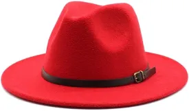 European and American New Woolen Hat Men and Women Gentleman Jazz Hat Autumn and Winter Flat Brim Felt Big Brim Hat Fengyan Cowboy Hats (Color : Orange red, Size : 56-58cm)