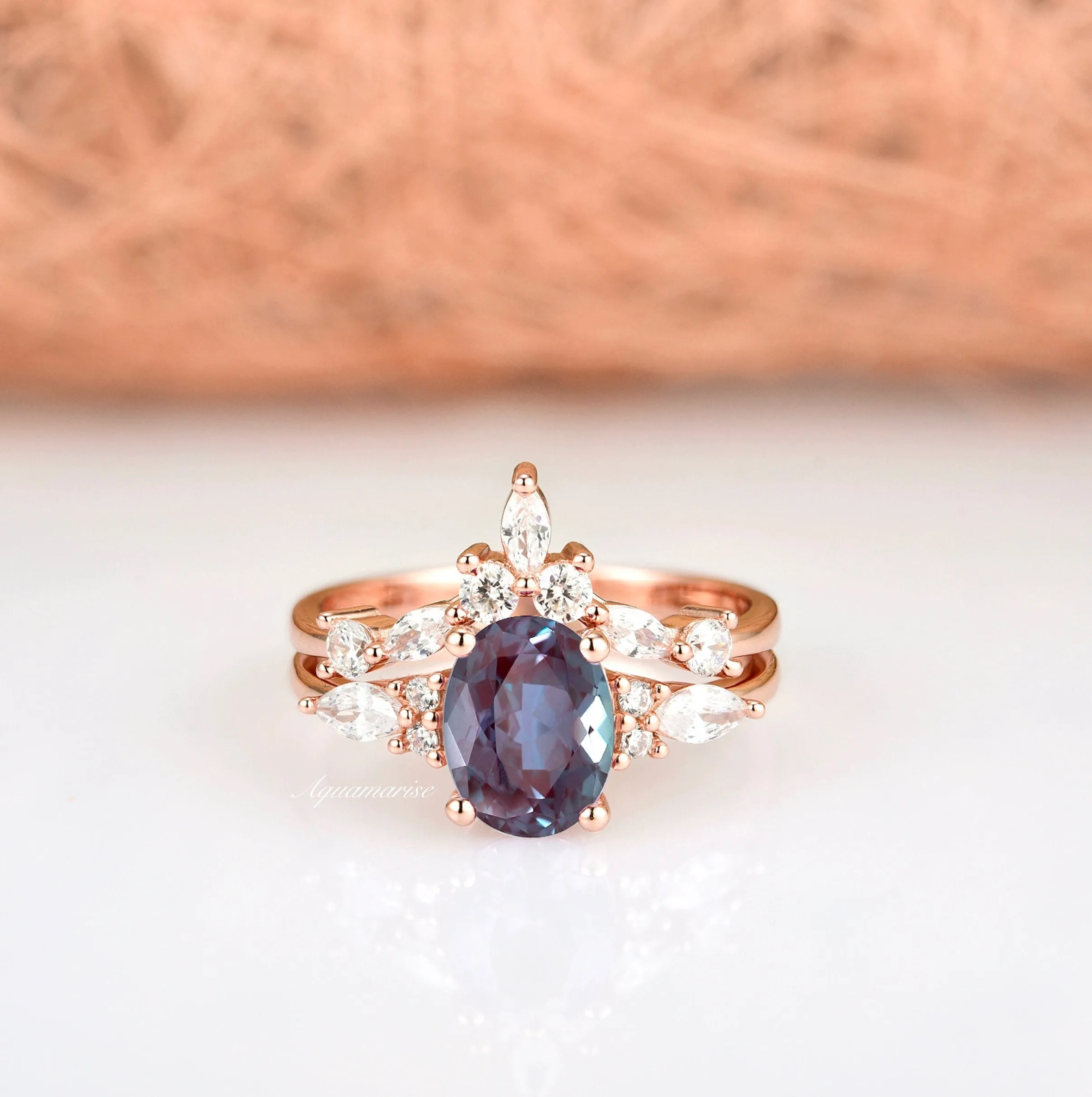 Evelyn Alexandrite Ring Set- 14K Rose Gold Vermeil