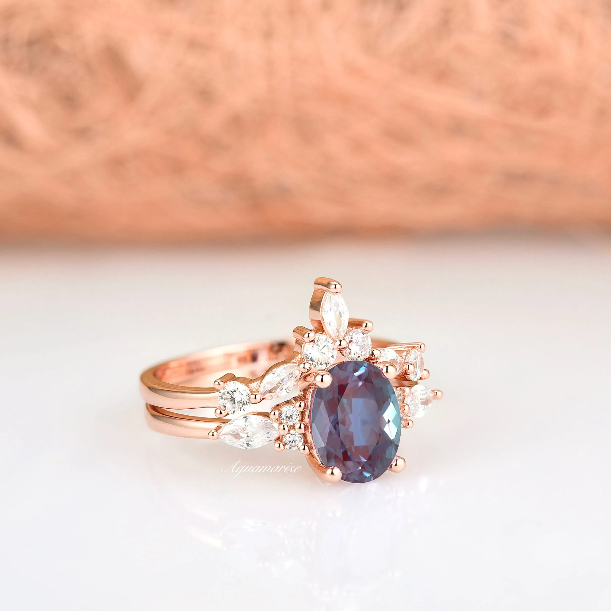 Evelyn Alexandrite Ring Set- 14K Rose Gold Vermeil