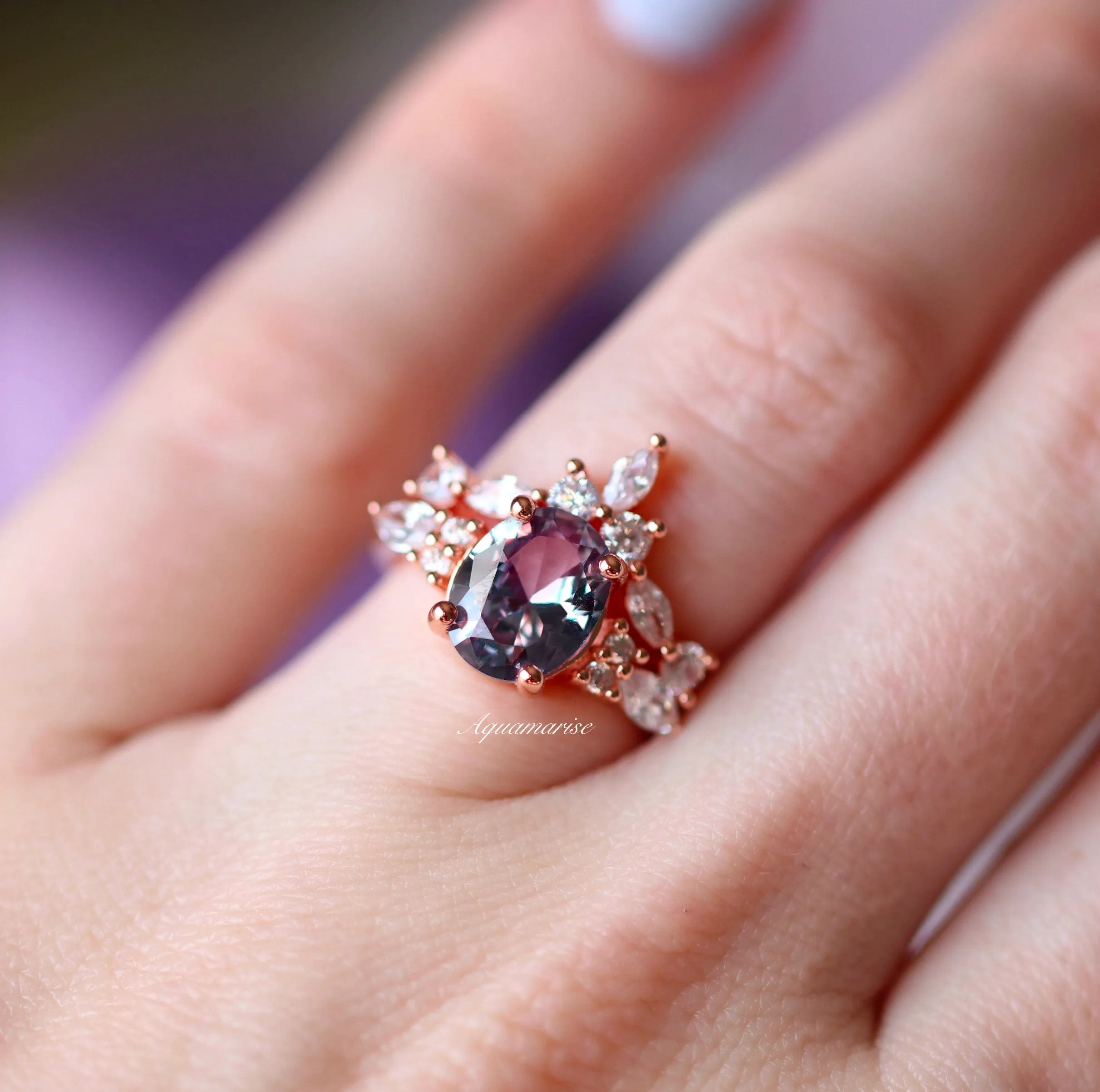 Evelyn Alexandrite Ring Set- 14K Rose Gold Vermeil