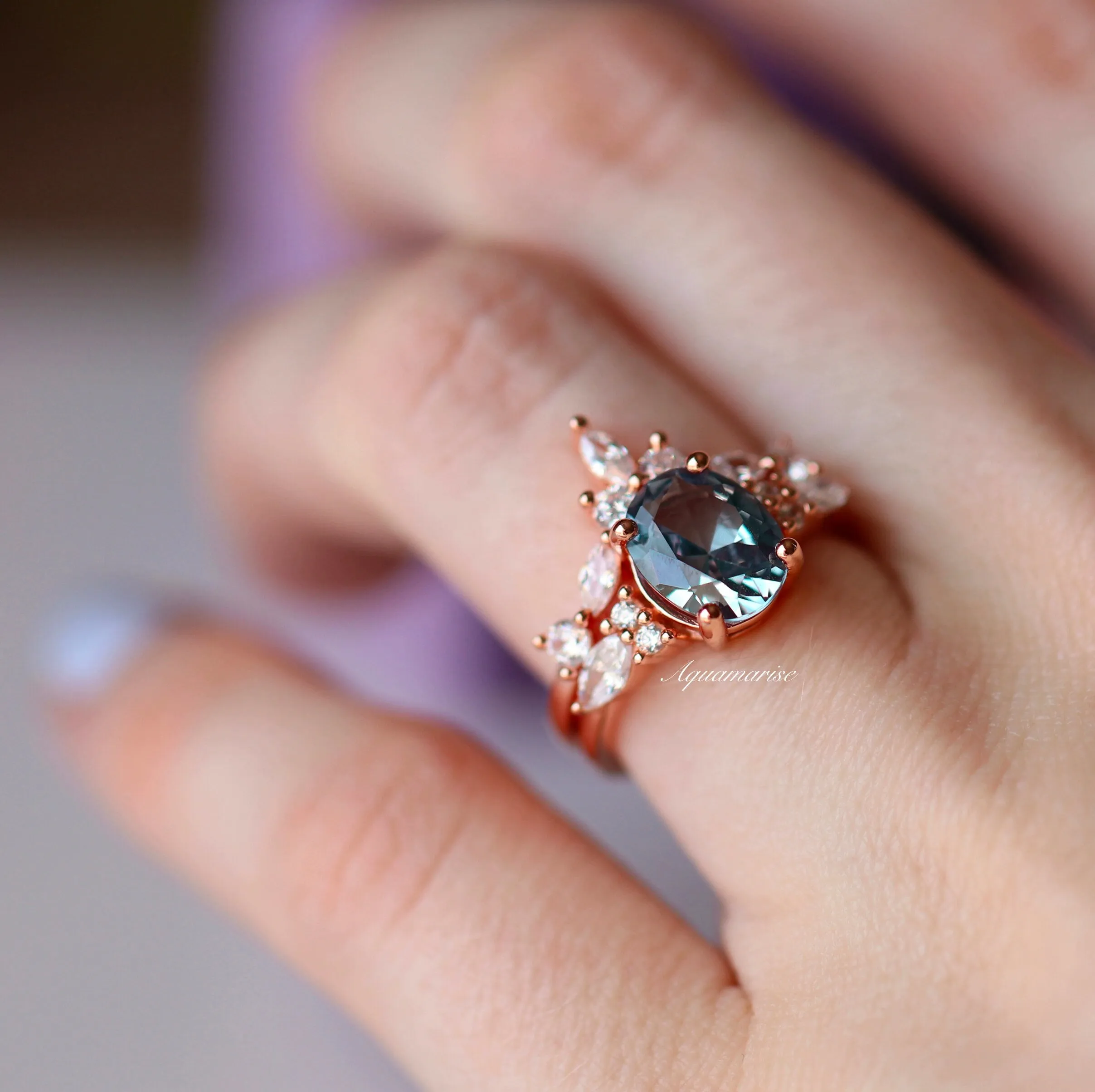 Evelyn Alexandrite Ring Set- 14K Rose Gold Vermeil