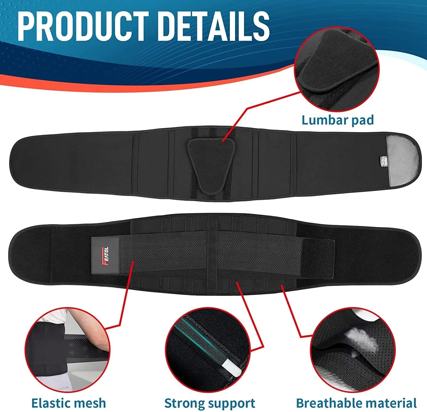 FEATOL Breathable Back Brace with Lumbar Pad for Women & Men, Support Belt for Lower Back Pain Relief for Herniated Disc, Sciatica, Scoliosis S/M (Waist Size:24.4''-30'')