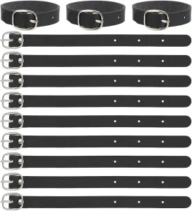 FINGERINSPIRE 12 pcs PU Leather Luggage Tag Straps 7.87" Black Leather Luggage Tag Loops with Alloy Buckle Leather Name Strap Tag Holders for Suitcases Briefcase Backpacks Travel Hanging Accessories