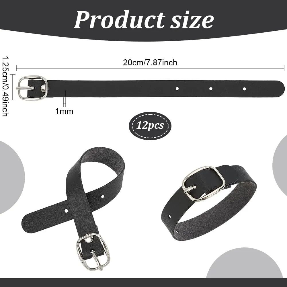 FINGERINSPIRE 12 pcs PU Leather Luggage Tag Straps 7.87" Black Leather Luggage Tag Loops with Alloy Buckle Leather Name Strap Tag Holders for Suitcases Briefcase Backpacks Travel Hanging Accessories