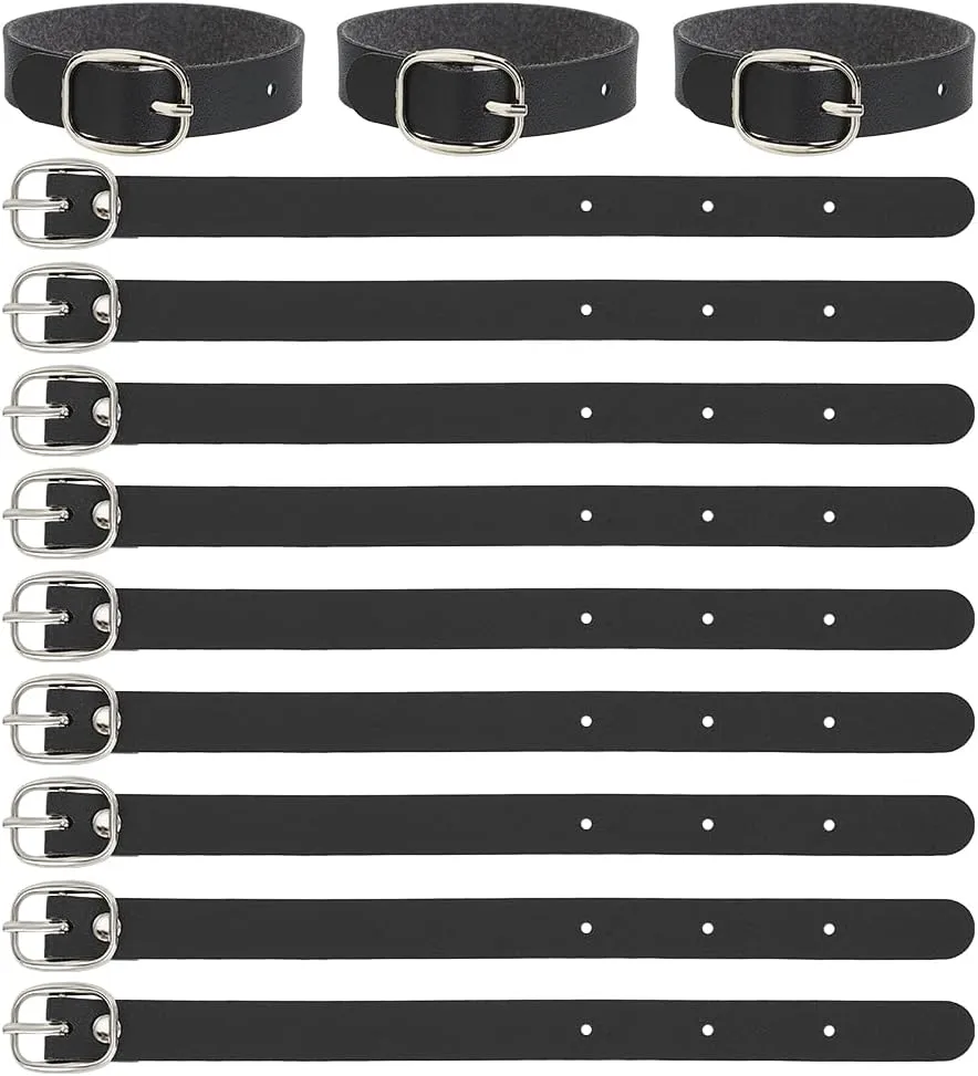 FINGERINSPIRE 12 pcs PU Leather Luggage Tag Straps 7.87" Black Leather Luggage Tag Loops with Alloy Buckle Leather Name Strap Tag Holders for Suitcases Briefcase Backpacks Travel Hanging Accessories