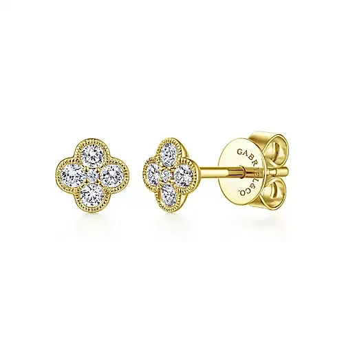 Gabriel 14K Gold 0.24 Carat Diamond Cluster Earring, Available in White, Rose and Yellow Gold