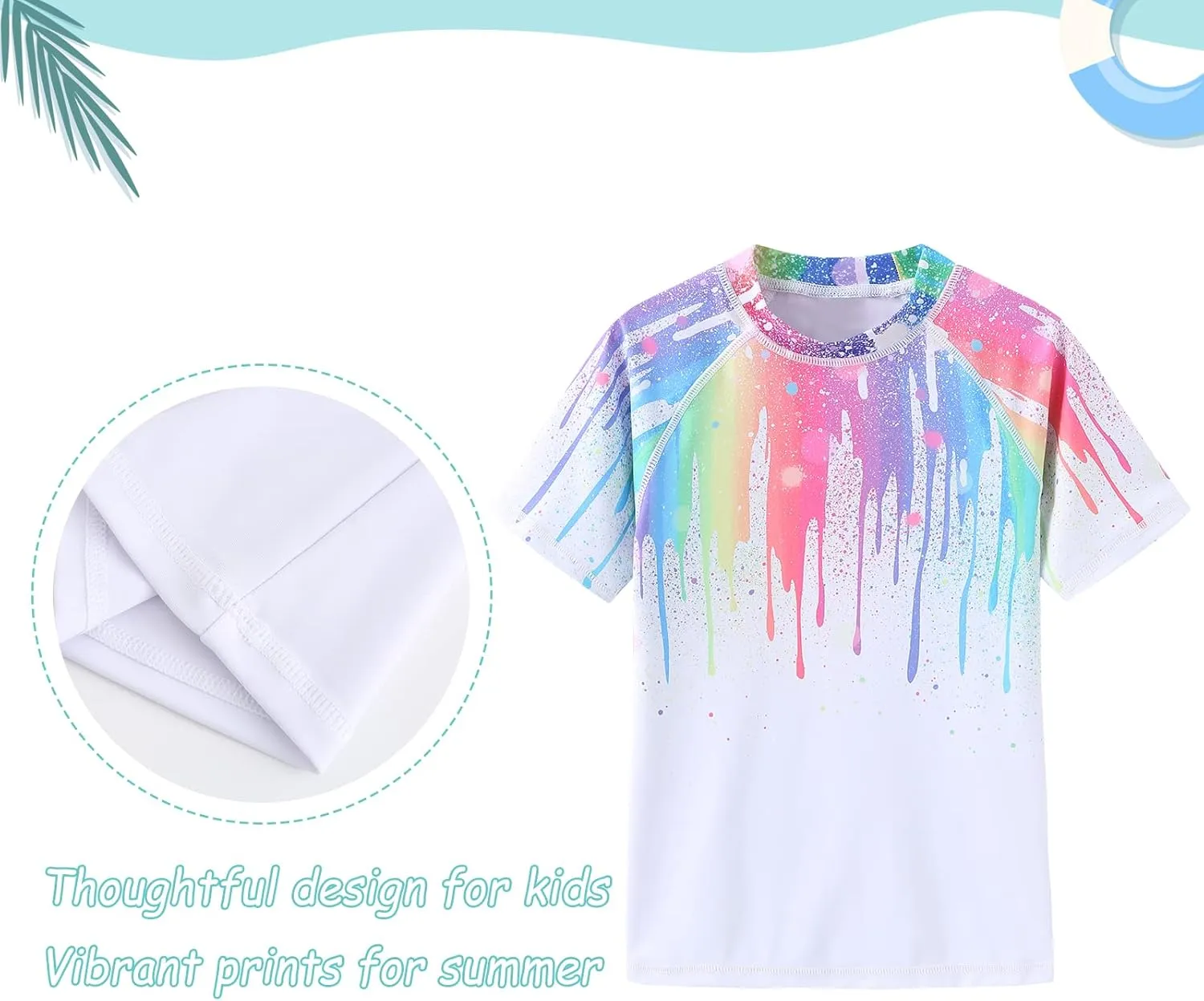 Girls Rash Guard Swimsuits UPF 50  Sun Protective Bathing Suit for Kids Girls Short Sleeve Swim Shirts 3-16 Years