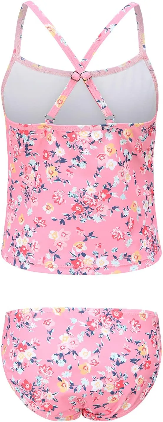 Girls Two Piece Tankini Swimsuit Hawaiian Ruffle Swimwear Bathing Suit Set