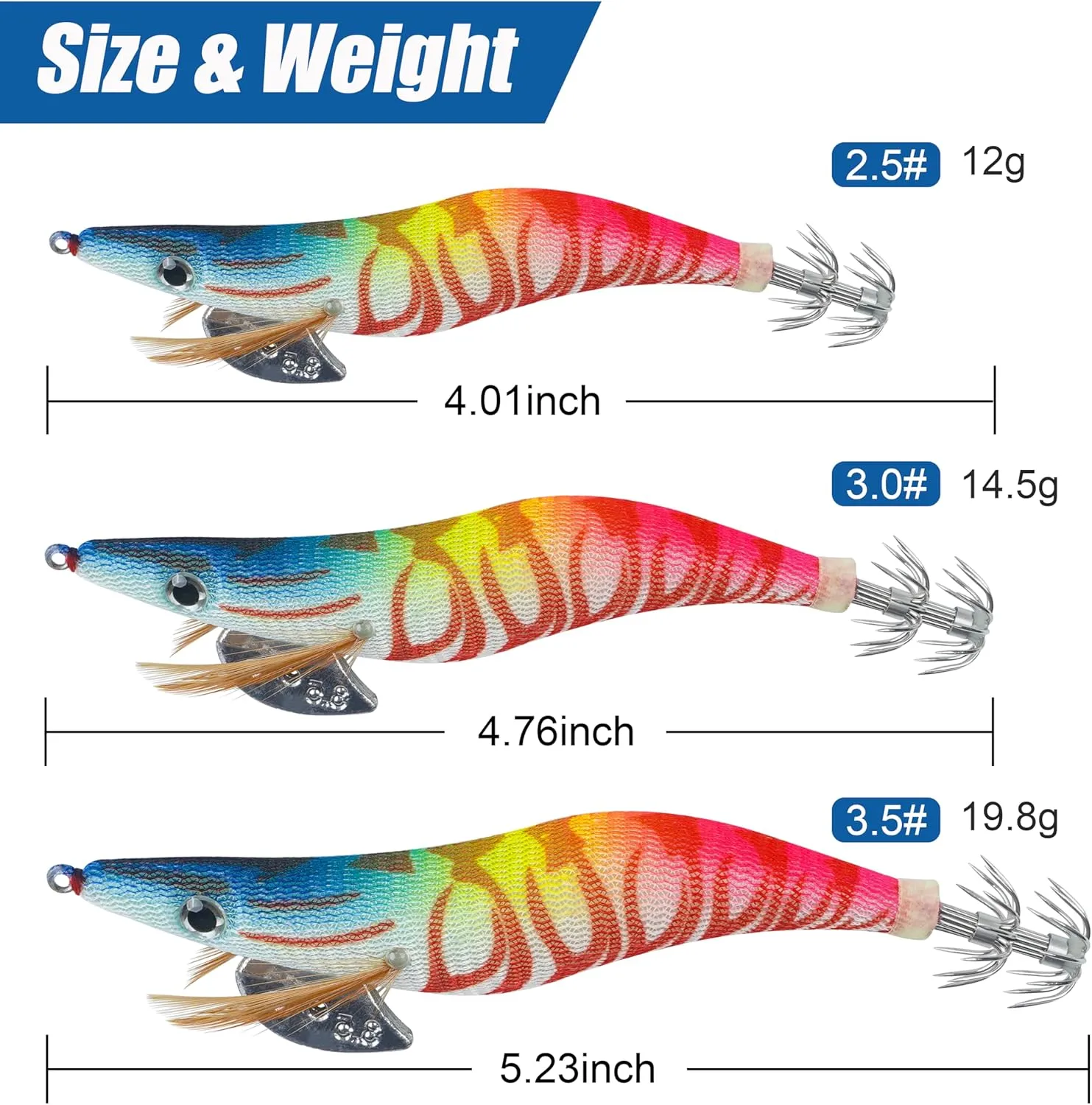 Glow Squid Jig Saltwater Squid Lures, 5/10pcs Luminous Shrimp Prawn Lures Fluorescent Cuttlefish Sleeve Octopus Jigs Artificial Baits Tackle Size 2.5 3 3.5