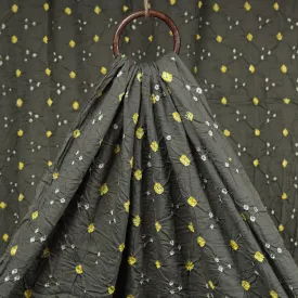 Grey with Yellow Buti Kutch Bandhani Tie-Dye Mul Cotton Fabric