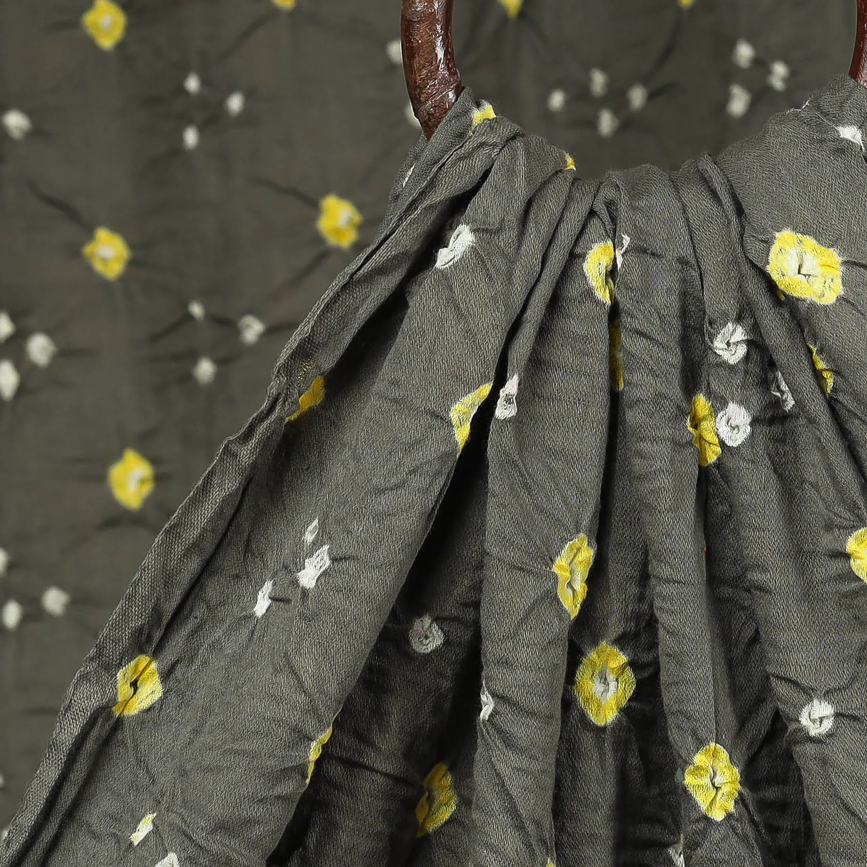 Grey with Yellow Buti Kutch Bandhani Tie-Dye Mul Cotton Fabric