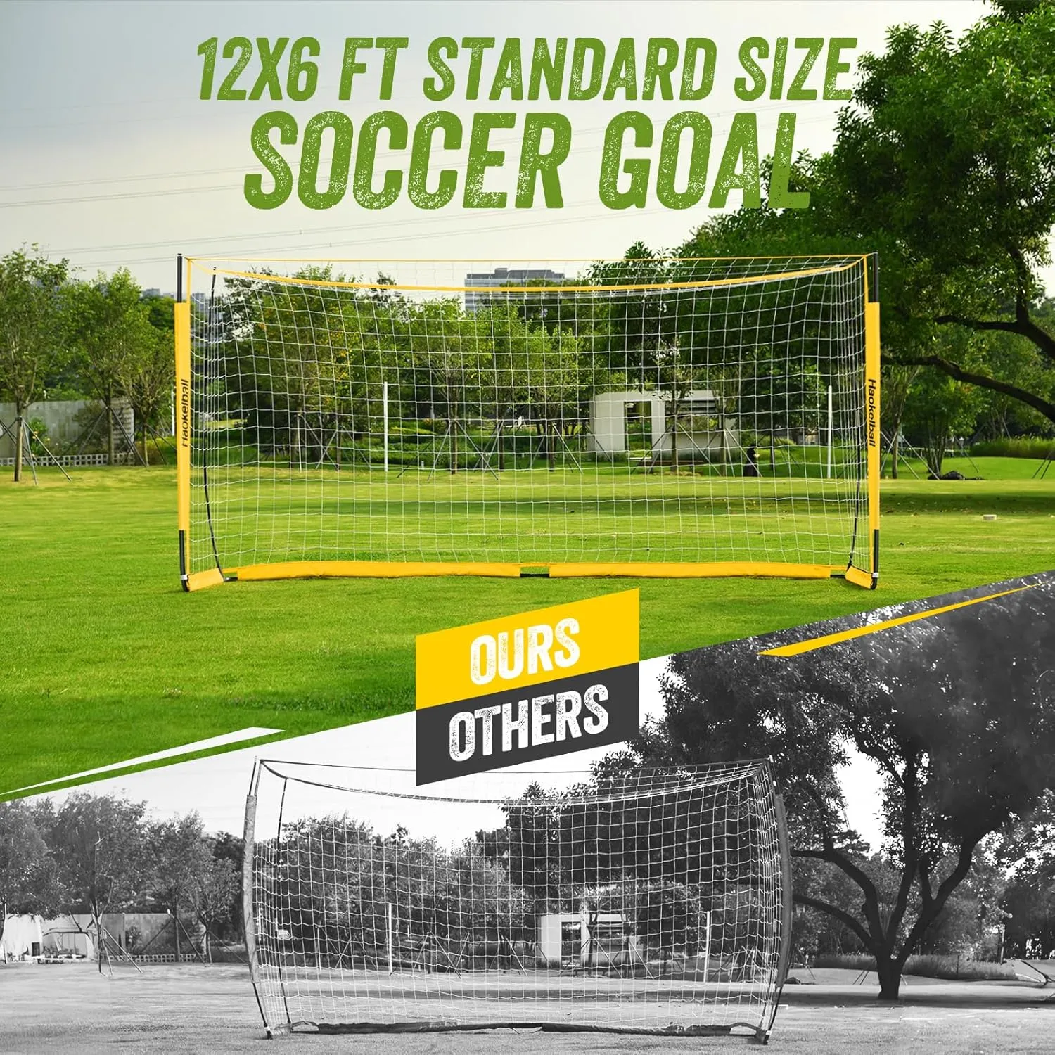 Haokelball Soccer Goal Net Portable Soccer Goals for Backyard with Upgraded Goal Posts, Full Size Soccer Net, Agility Ladder and 12 Soccer Cones