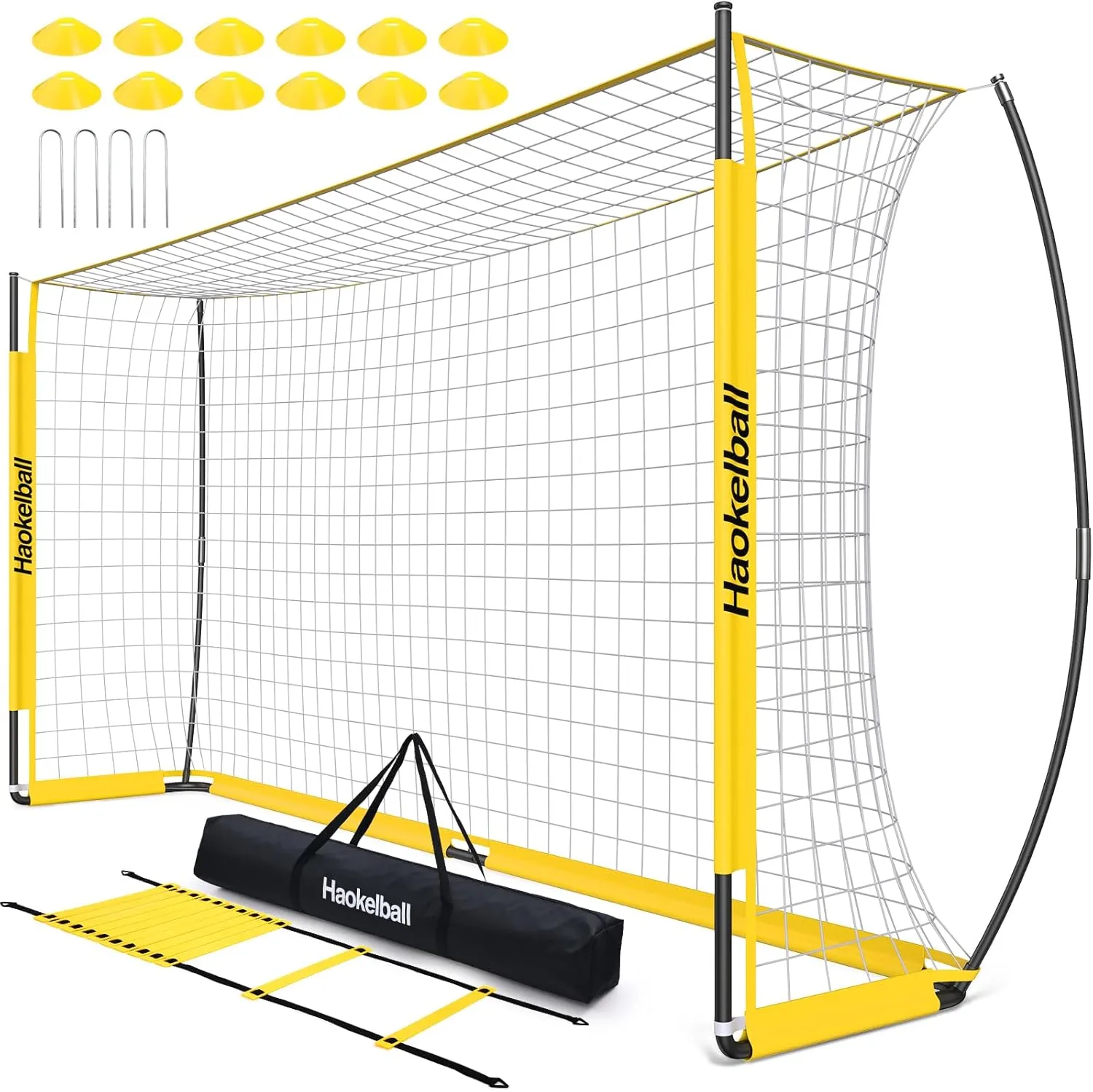 Haokelball Soccer Goal Net Portable Soccer Goals for Backyard with Upgraded Goal Posts, Full Size Soccer Net, Agility Ladder and 12 Soccer Cones