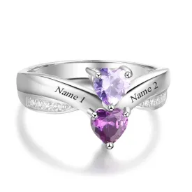 Heart-shaped Personalized 925 Sterling Silver Ring Engraved with Birthstone