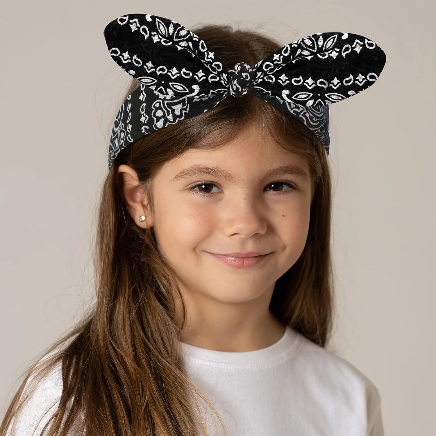 Hicarer 2 Pieces Bandana Headband for Women, Knot Retro Print Bandana Paisley Print Headband Adjustable Headwrap(Black)