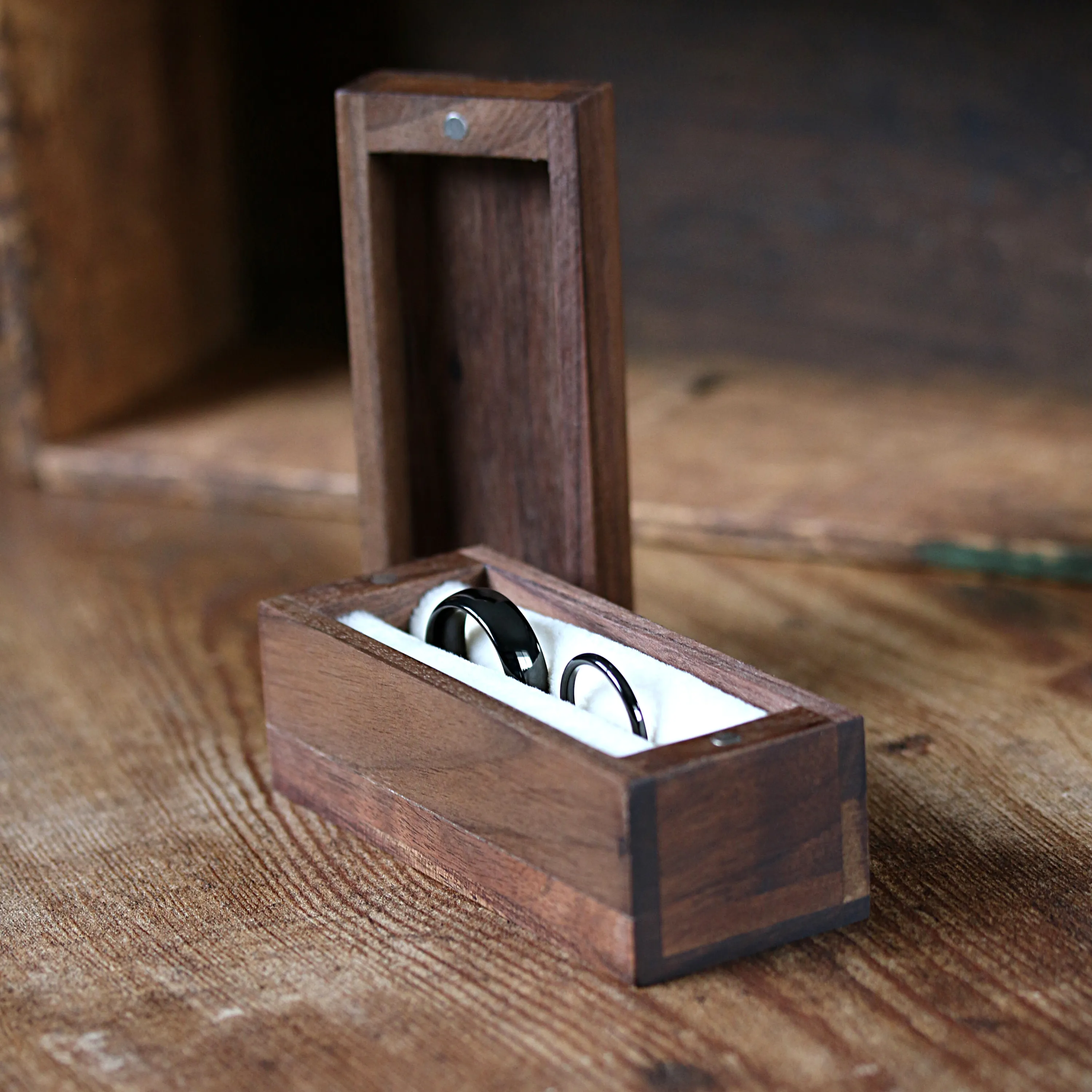 His and Her Magnetic Wooden Ring Box - Personalize