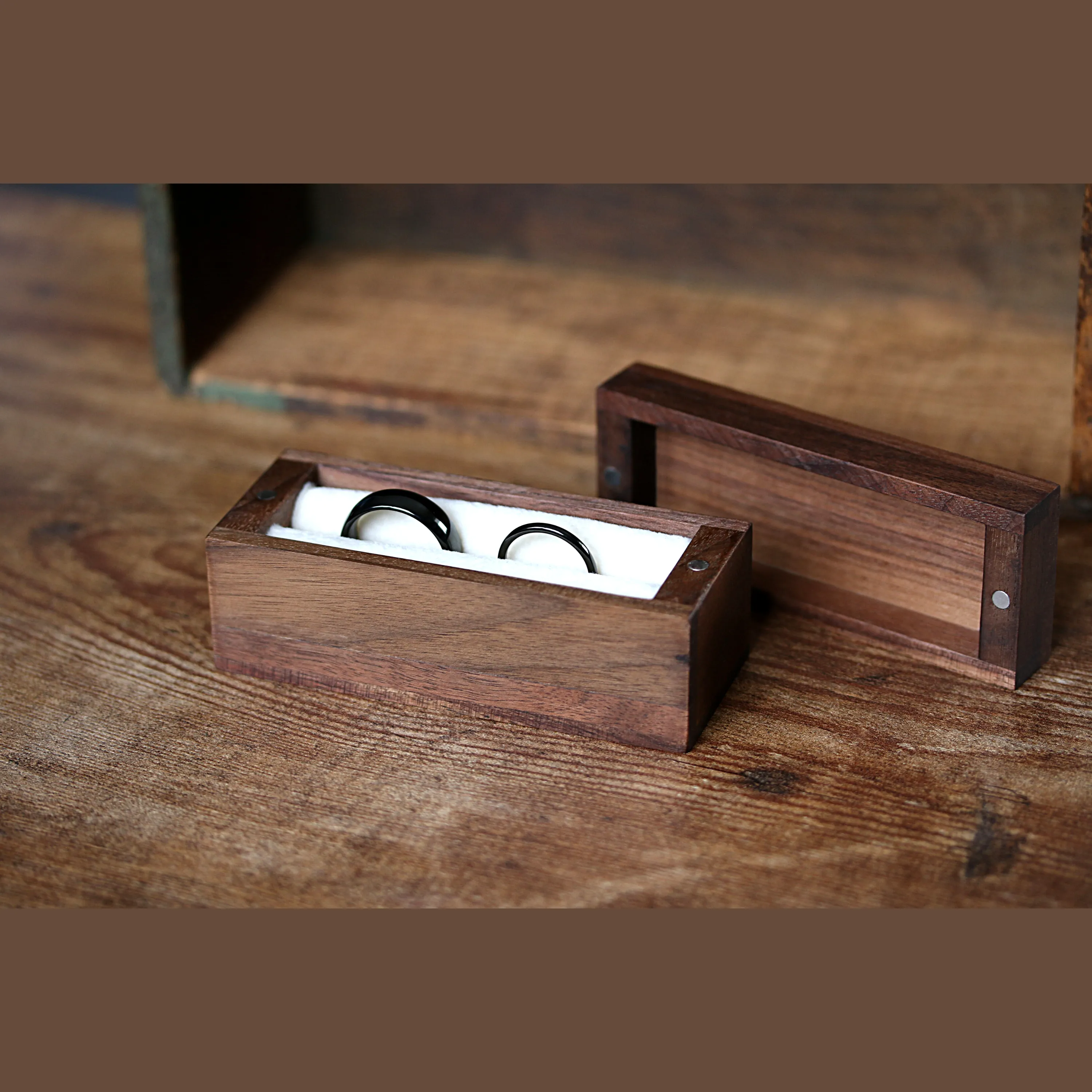 His and Her Magnetic Wooden Ring Box - Personalize